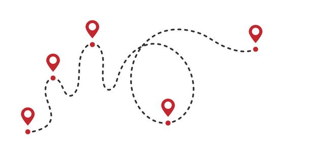 Tečkovaná čára silnice a geo tag kolíky cestovní koncept - Vektor, obrázek