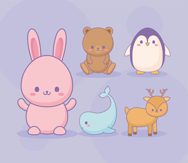 five cute animals - Διάνυσμα, εικόνα