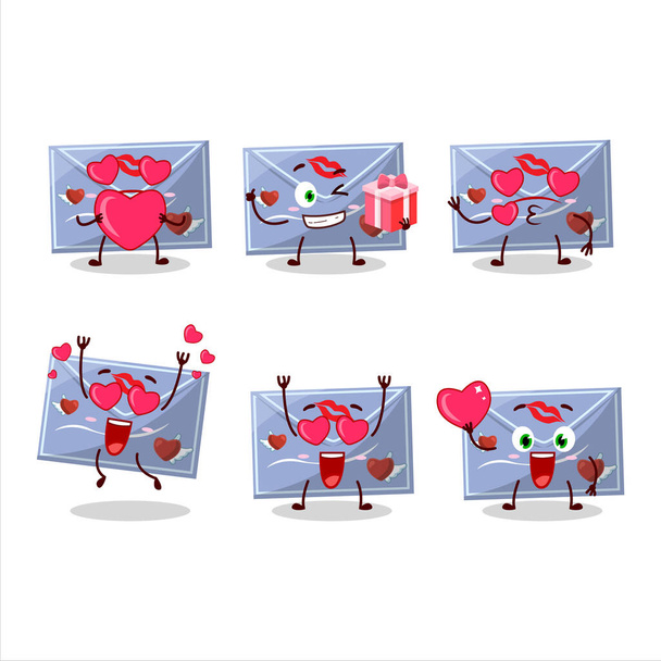 Blue love envelope cartoon character with love cute emoticon. Vector illustration - Vektör, Görsel