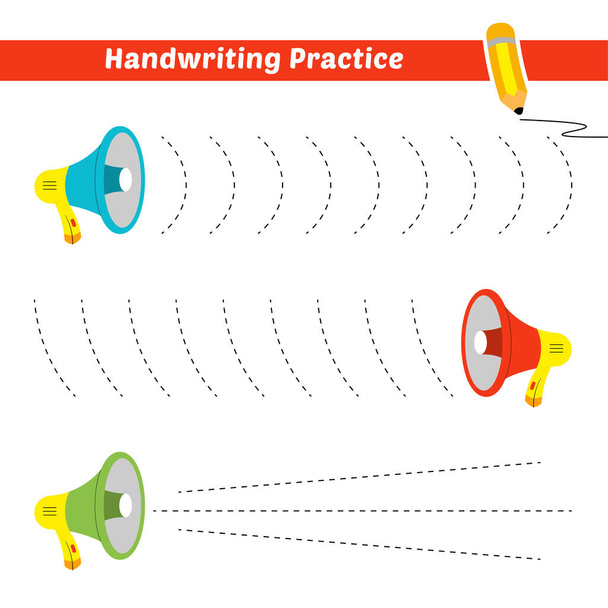 Práctica de escritura a mano para niños con vector megáfono - Vector, imagen