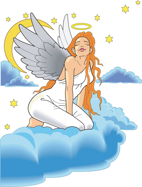 Illustration vectorielle ange sur nuage - Vecteur, image