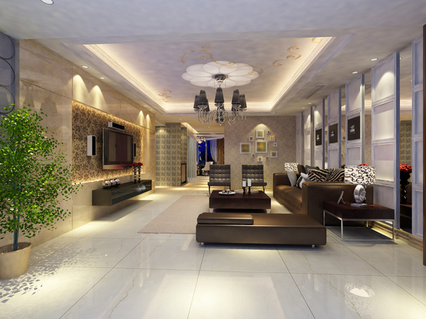 Interior elegante sala de estar renderização - Foto, Imagem