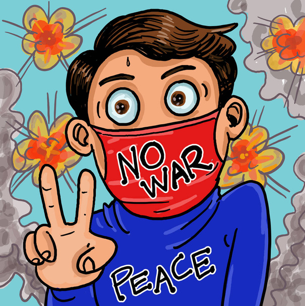 Ein Junge zeigt keinen Krieg und gerechten Frieden. - Vektor, Bild