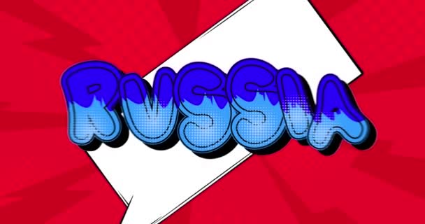 Russia. Motion poster. 4k animated Comic book word text moving on abstract comics background. Retro pop art style. - Footage, Video