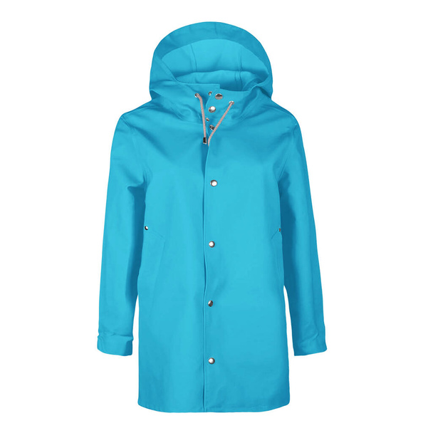 You can make your logo design more beautiful with this Front View Awesome Raincoat Mock In Cyan Blue Color. - Photo, Image
