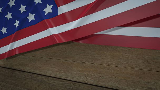 Bandeira dos EUA na mesa de madeira para o fundo do Dia da Independência renderin 3d - Foto, Imagem