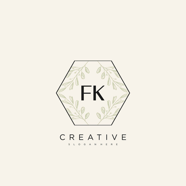 FK Eerste letter bloem Logo sjabloon Vector premie vector - Foto, afbeelding