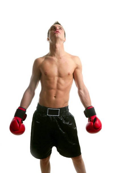 Young shaped man boxing in studio - Photo, Image