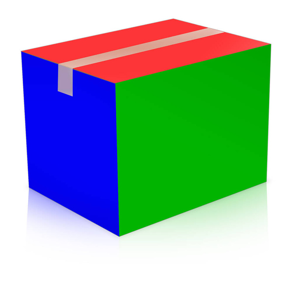 RGB Shipping Box Leervorlage rot, grün und blau für Präsentationslayouts und Design. 3D-Rendering. Digital generiertes Bild. Isoliert auf weißem Hintergrund. - Foto, Bild