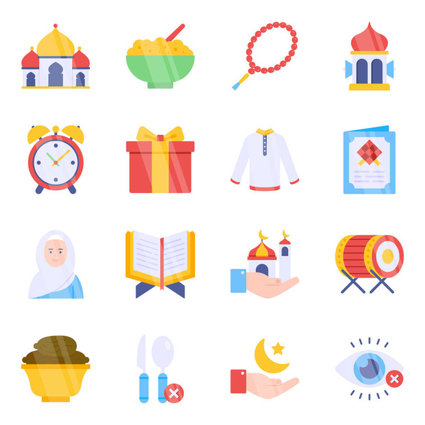 Πακέτο Ramadan Event Flat Icons - Διάνυσμα, εικόνα