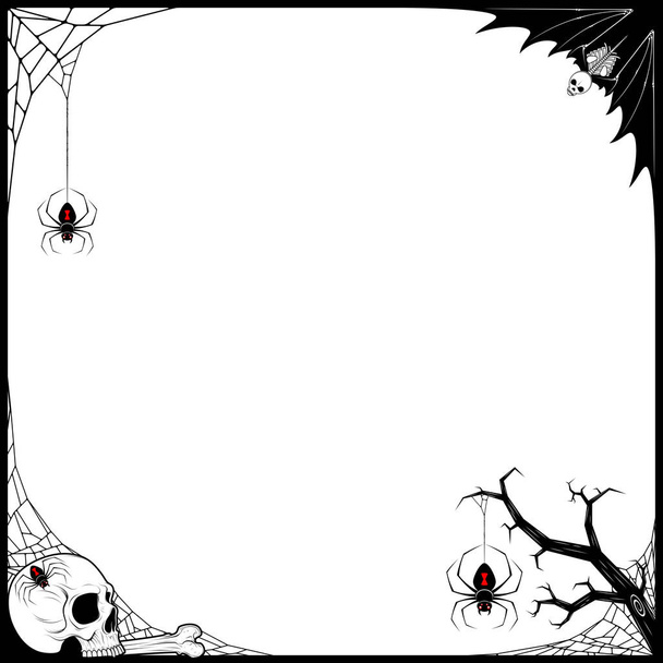 Vektordesign von Fotorahmen im Halloween-Stil mit Fledermaus, Spinnen und Totenköpfen - Vektor, Bild