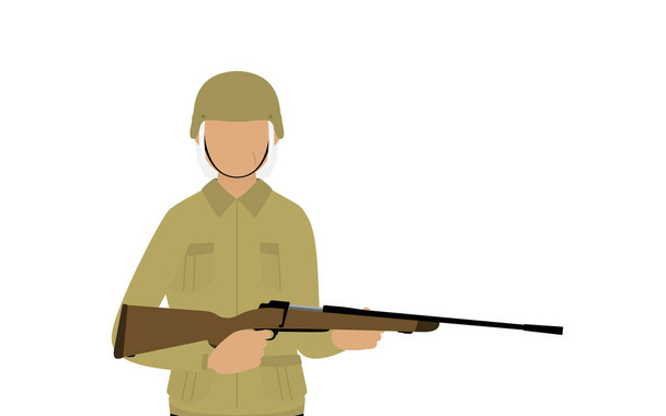 シニア女性兵士ポーズ、ライフルでガード立ち - ベクター画像