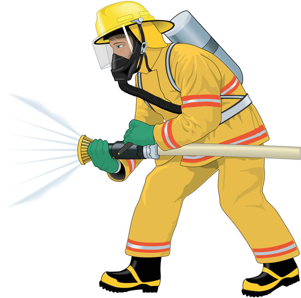 Firefighter Attacking Fire Vector Illustration - Vector, Image