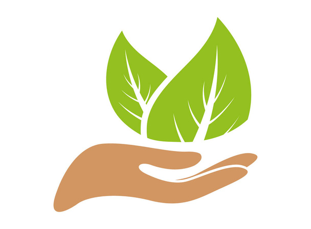 natural eco hand leaf logo - Foto, Imagen