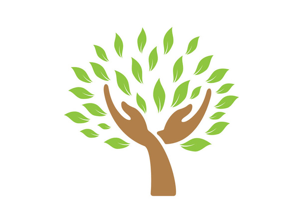 Tree and hand leaf logo design - Foto, Imagem