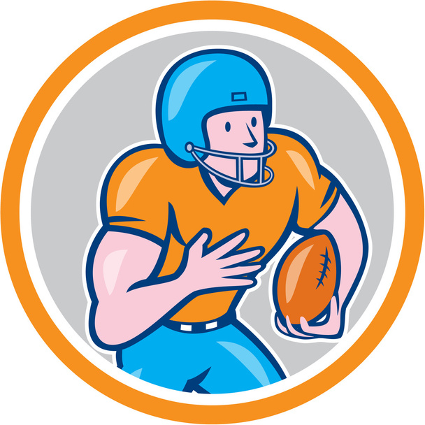 Futebol americano receptor executando bola círculo protetor - Vetor, Imagem