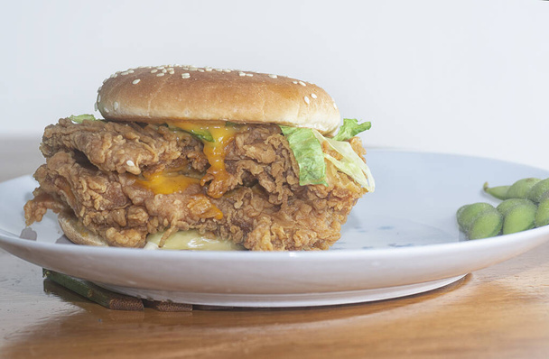 dvojvrstvý pikantní smažený kuřecí burger - Fotografie, Obrázek