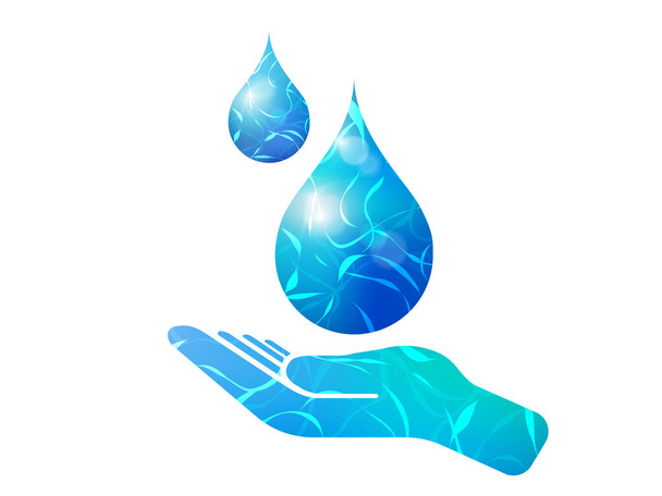 手は水の表面パターンによって満たされている水滴を保持し、価値の意味を示し、水ベクトル図を保存するEPS 10 - ベクター画像