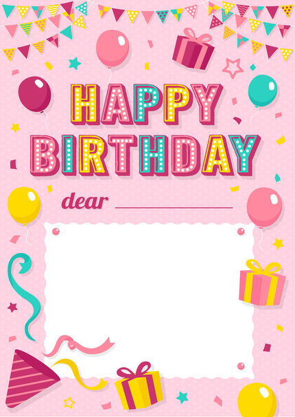 Feliz cumpleaños tarjeta de felicitación vector ilustración (con un espacio donde se puede escribir su nombre libremente) - Vector, Imagen