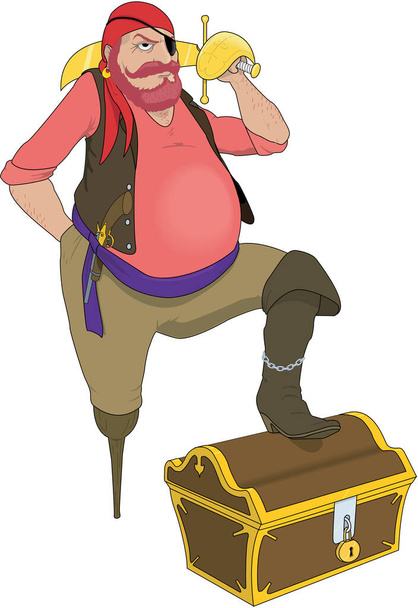 Pirate with Treasure Chest Vector Illustration - Vector, Image