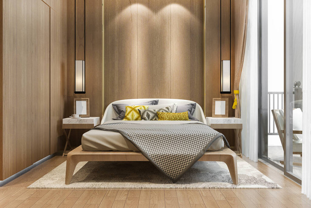 3d rendering beautiful comtemporary luxury bedroom suite in hotel with tv - Photo, Image
