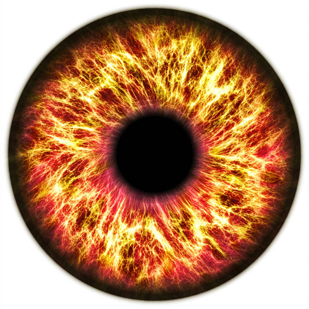 Illustratie van een rode menselijke iris. Digitaal kunstwerk creatief grafisch ontwerp. - Foto, afbeelding