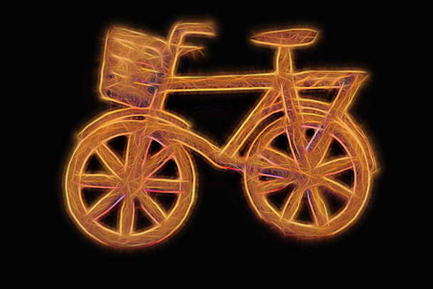 игрушечный велосипед с огнями искры на темном фоне - Фото, изображение