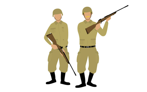 Mężczyzna i kobieta żołnierzy posiadających karabiny, wojny i dzikie gry - Wektor, obraz