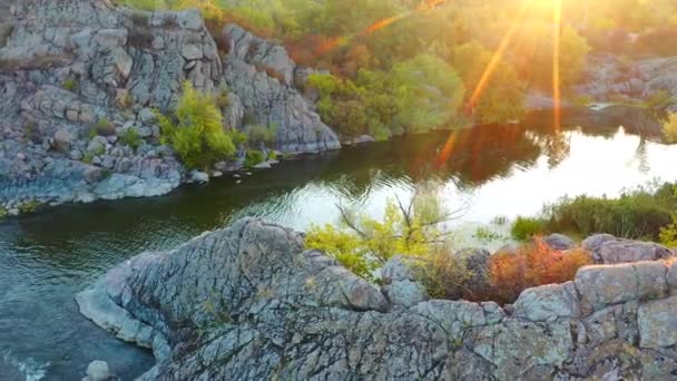 Awesome view from a drone over the rapids of a fast Southern Bug river. - Footage, Video