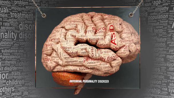 Anatomía del trastorno de personalidad antisocial: sus causas y efectos proyectados en un cerebro humano revelan su complejidad y relación con la mente humana. - Foto, imagen