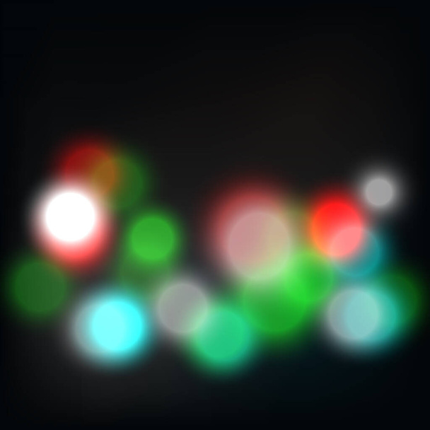 Shiny bokeh lights blur abstract background vector. Bright red, blue, green and white christmas bulb art. Soft vibrant defocused texture backdrop, colorful circle lamp party festival illustration. - Vector, Image