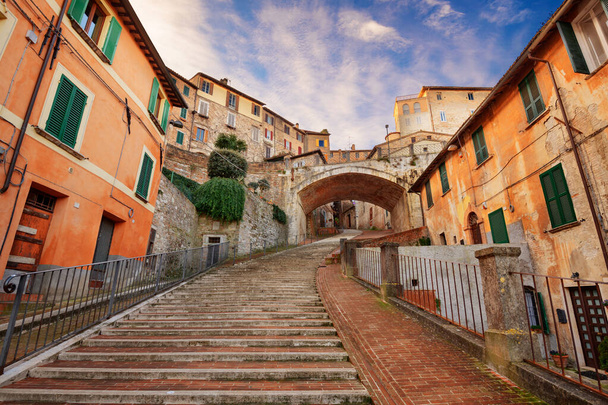 Perugia, Italy on the medieval Aqueduct Street in the morning. - Photo, Image