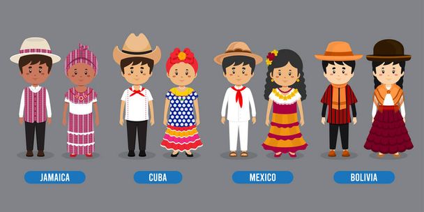 Personaje en diferentes trajes nacionales - Vector, Imagen