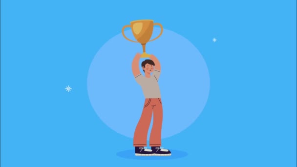 siker férfi emelés trófea kupa animáció - Felvétel, videó