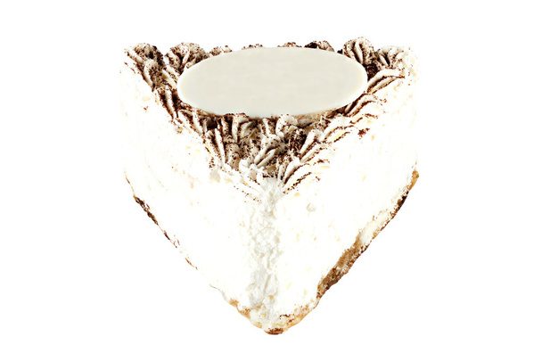 Sobremesa de creme coberto com chocolate com um sinal para o rótulo
 - Foto, Imagem