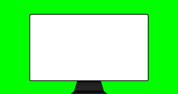 緑のクロマキーの背景に隔離されたデジタルデバイスベクトル図。4KまたはフルHD解像度プロポーション。白の画面が隔離されたトレンディな現実的な薄いフレームモニターモックアップ - ベクター画像