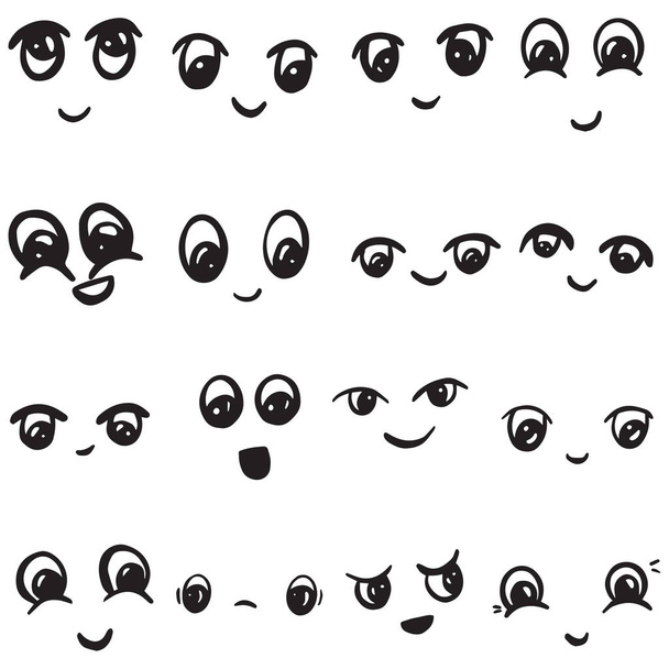 Γελοιογραφία Doodle Emoticon Kawaii Πρόσωπα και Μάτια Συλλογή Λογότυπο Εικονίδιο - Διάνυσμα, εικόνα