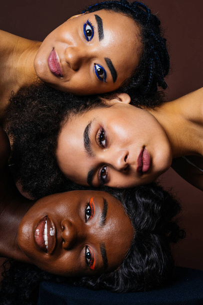 Beauty portrait of beautiful black women wearing lingerie underwear - Pretty african young women posing in studio, concepts about beauty, cosmetology and diversity - Fotoğraf, Görsel