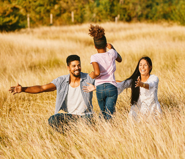 дитина дочка сім'я щаслива мати батько працює активним здоровим безтурботним задоволенням разом дівчина ходить веселим полем на відкритому повітрі природне літо
 - Фото, зображення