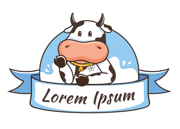 Λογότυπο για γαλακτοκομικά προϊόντα. Ωραία αγελάδα. Αστείο ζώο. Εικονογράφηση διανύσματος - Διάνυσμα, εικόνα