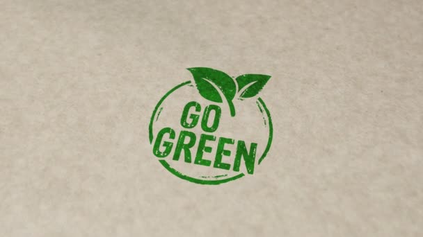 Przejdź zielony i ekologiczny symbol pieczęć i ręczne stemplowanie animacji uderzenia. Co2 neutralny, ekologia, środowisko, natura i klimat Koncepcja 3D renderowane. - Materiał filmowy, wideo