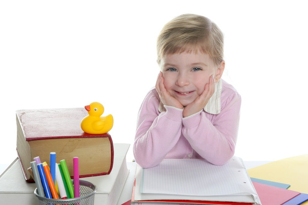 Blond little student girl smiling - Photo, image