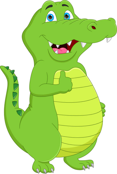 cute crocodile cartoon thumb up on white background - Vector, Image