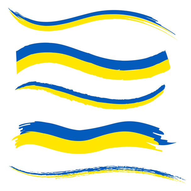 Ukrainian national flag. Blue and yellow stripes, hand drawn ribbon. Support and help Ukraine. Fight symbol. Stop war banner - Vector, imagen