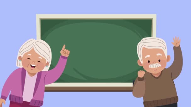 ηλικιωμένο ζευγάρι studing με chalkboard animation - Πλάνα, βίντεο