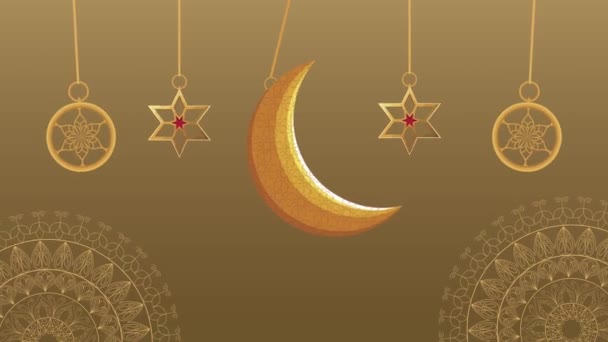 ramadan kareem animation with moon and stars hanging - Footage, Video