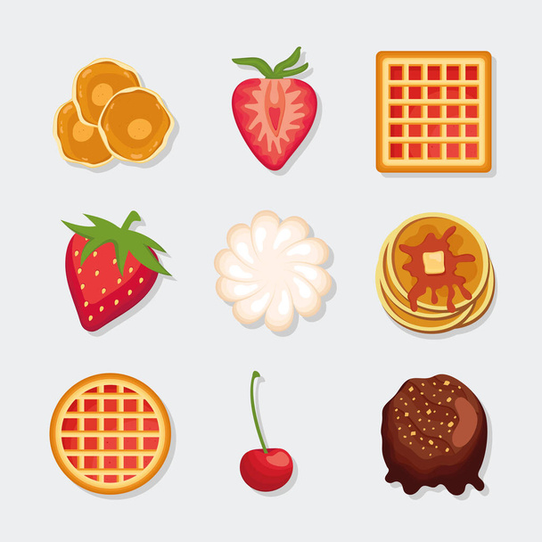 nine waffles and pancakes - Vector, Image