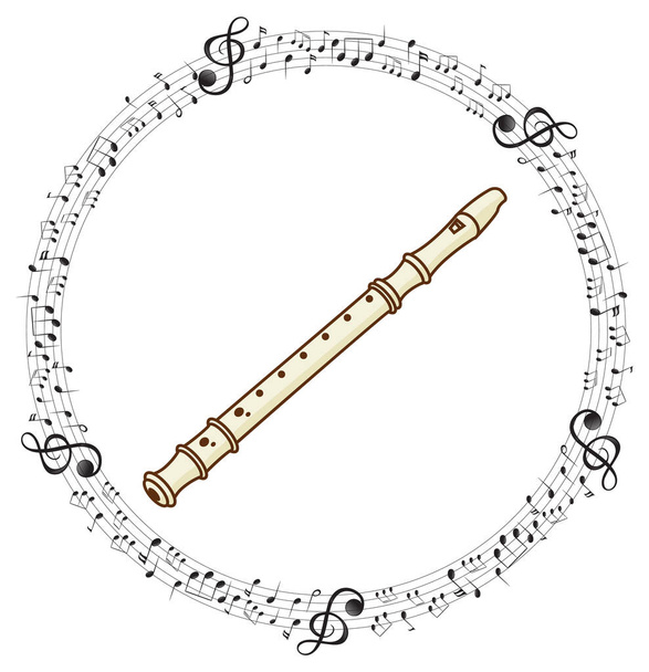 Un flûte à bec avec des notes musicales sur fond blanc illustration - Vecteur, image