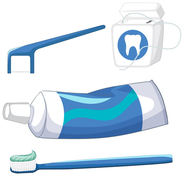 Equipo de limpieza dental sobre fondo blanco ilustración - Vector, imagen