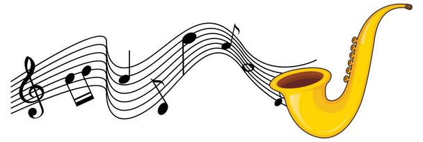 Un saxofón con notas musicales sobre fondo blanco ilustración - Vector, imagen